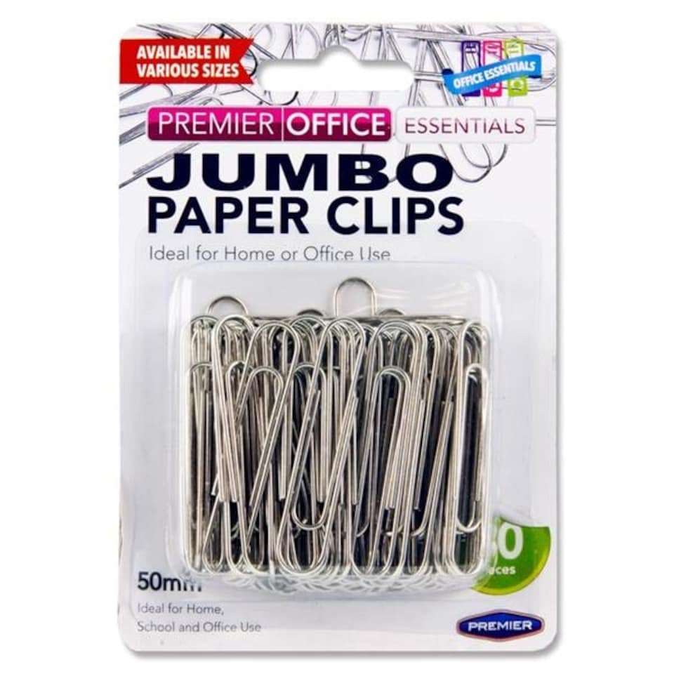 image 1 of Pack of 80 50mm Jumbo Paper Clips by Premier Office