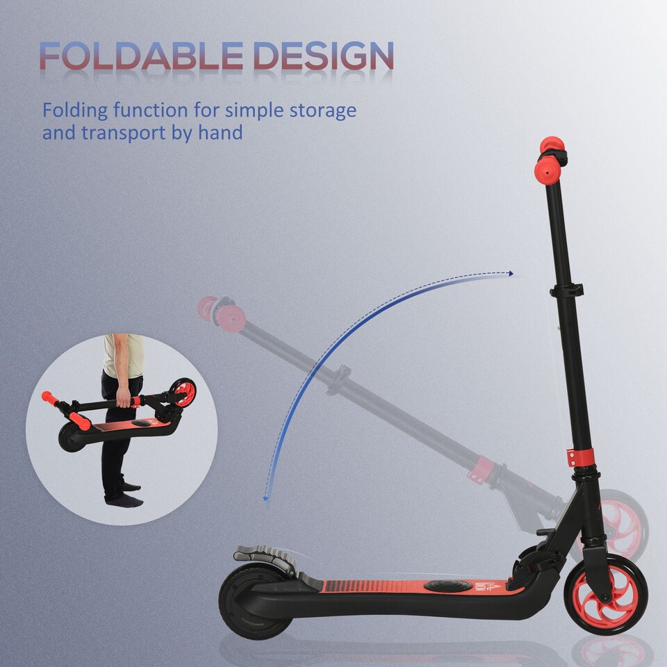 image 1 of HOMCOM Folding Electric Scooter with Rear Wheel Brake, Red
