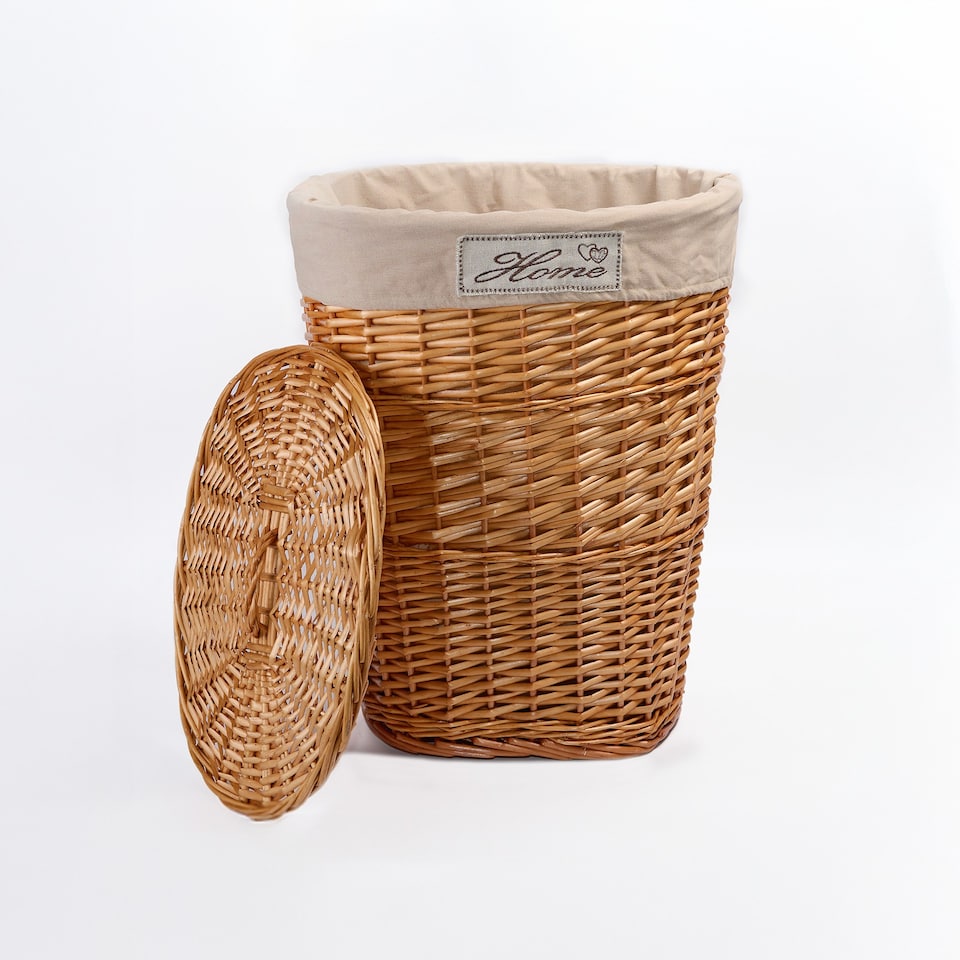 image 1 of Wicker Oval Laundry Basket Bathroom Storage Laundry Bag Bin With Liner and Lid