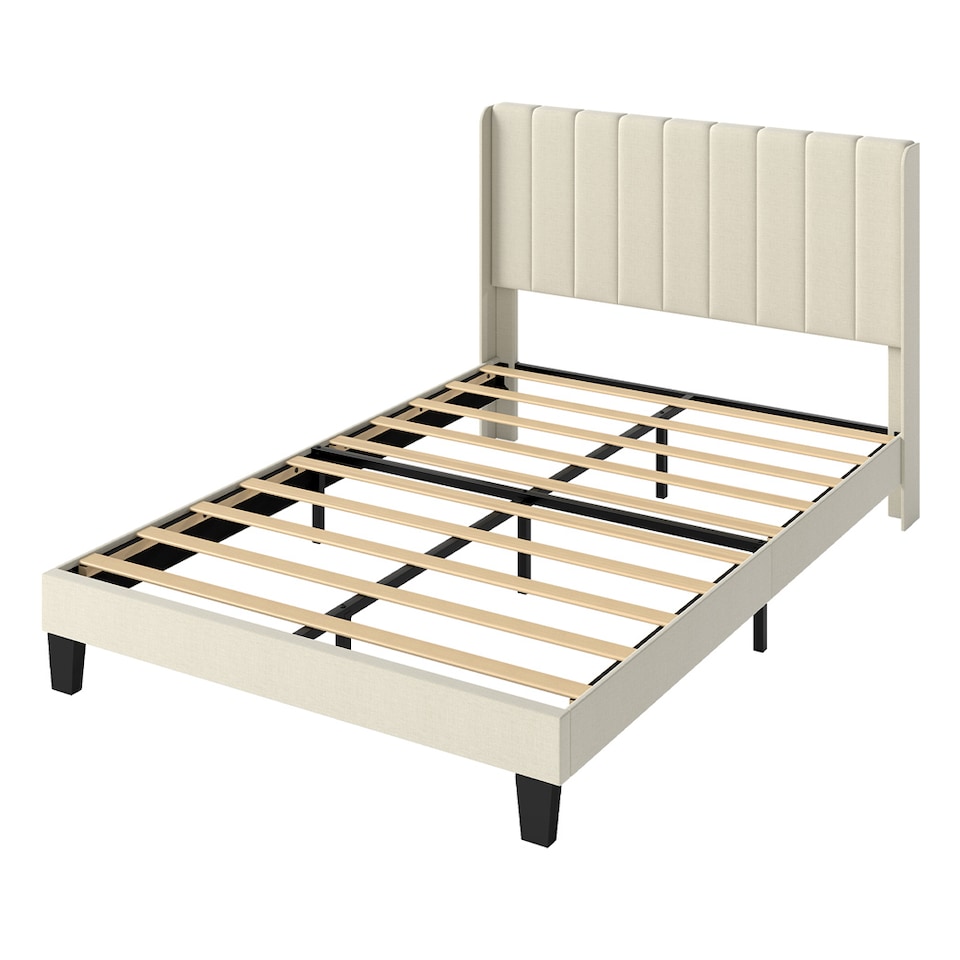 image 1 of Levede Double Bed Frame Metal and Wood Plush Upholstered Mattress Base