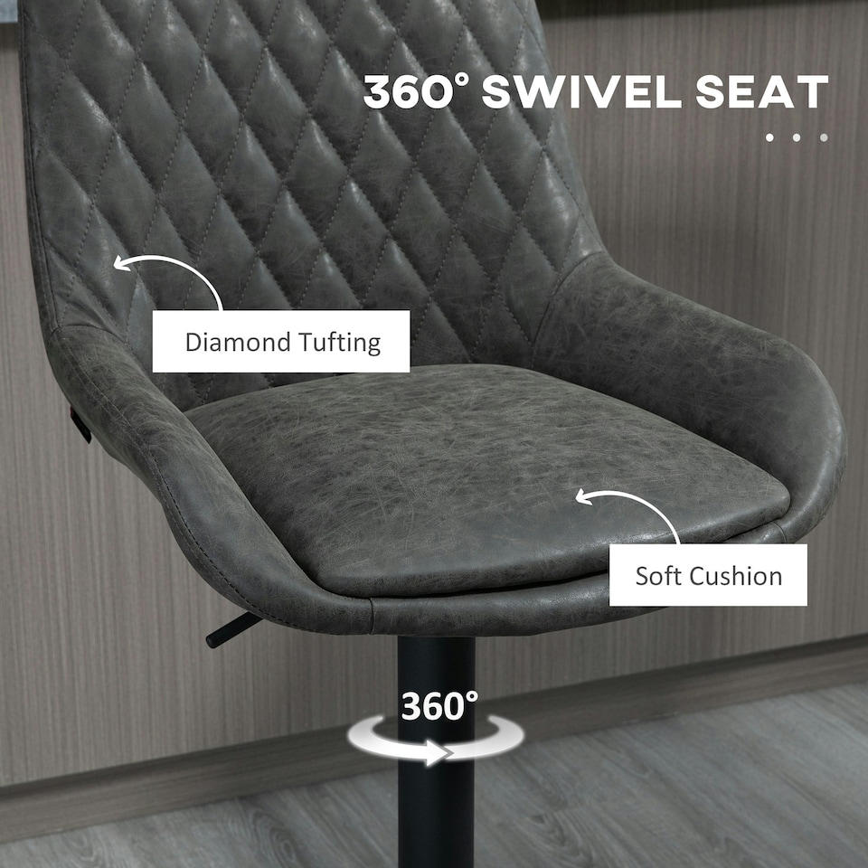 image 1 of HOMCOM Adjustable 360 Degree Swivel Bar Stools, Set of 2 Bar Chairs, Grey