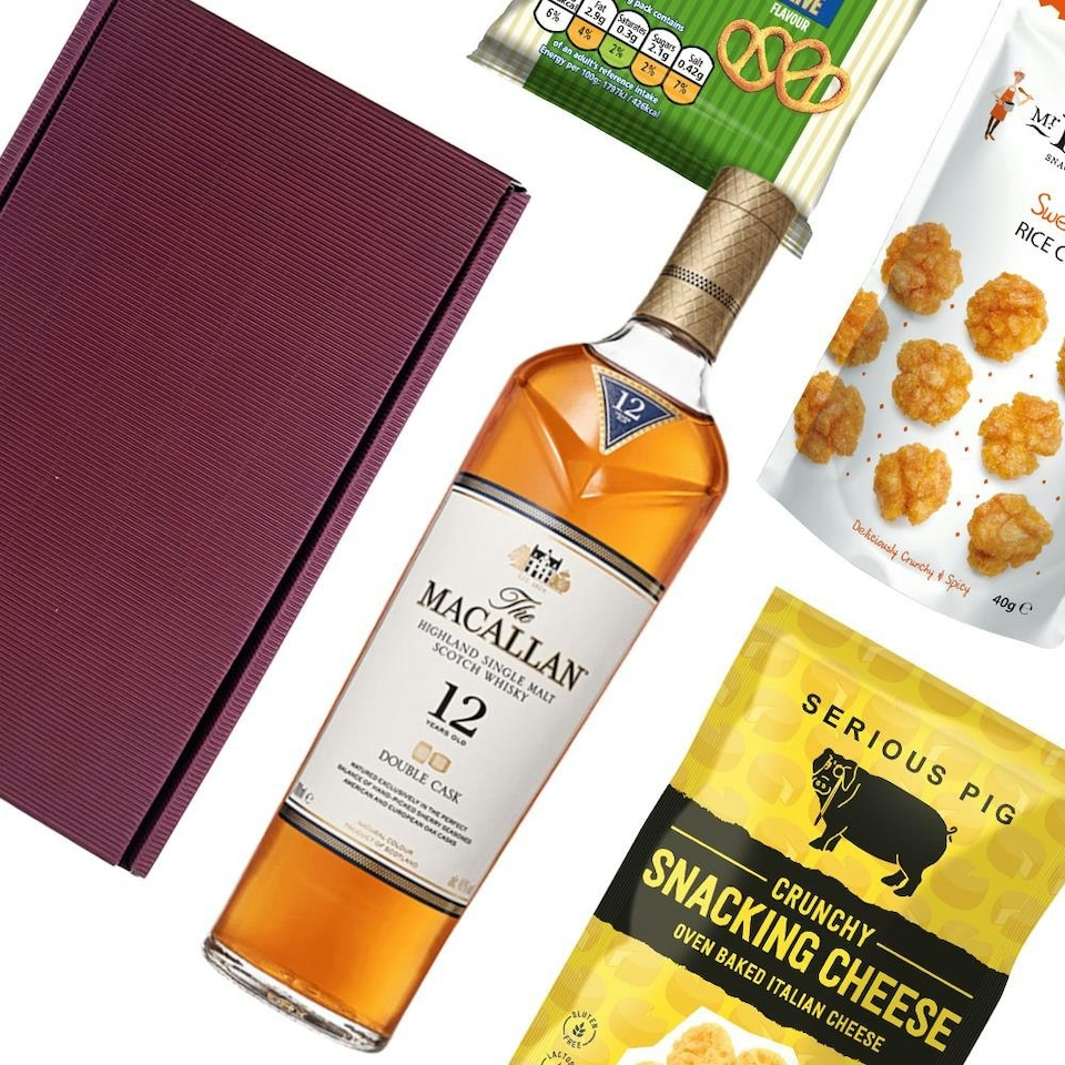 image 1 of Macallan 12 Year Old Double Cask Single Malt Whisky Nibbles Hamper 70cl 40% abv