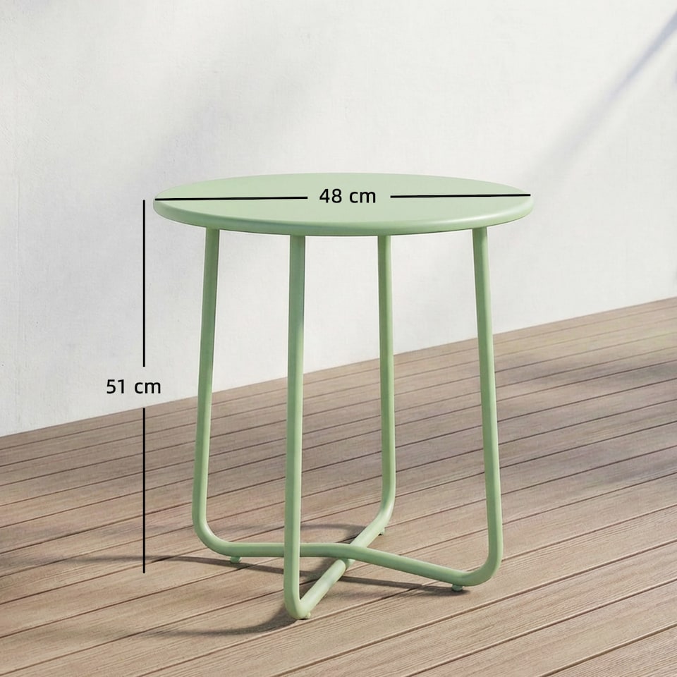 image 1 of Outsunny Metal Garden Side Table, 48 cm Round Outdoor Table | Green | Green | 48 x 48 x 51 cm