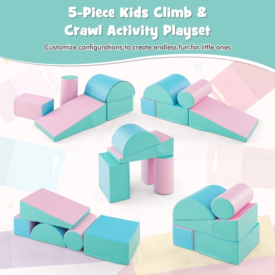 image 1 of COSTWAY 5 Pieces Kids Climb Crawl Foam Play Set Colorful Children Educational Software