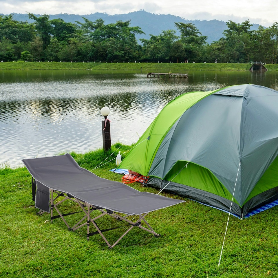 image 1 of Outsunny Single Portable Outdoor Military Sleeping Bed Camping Cot Grey