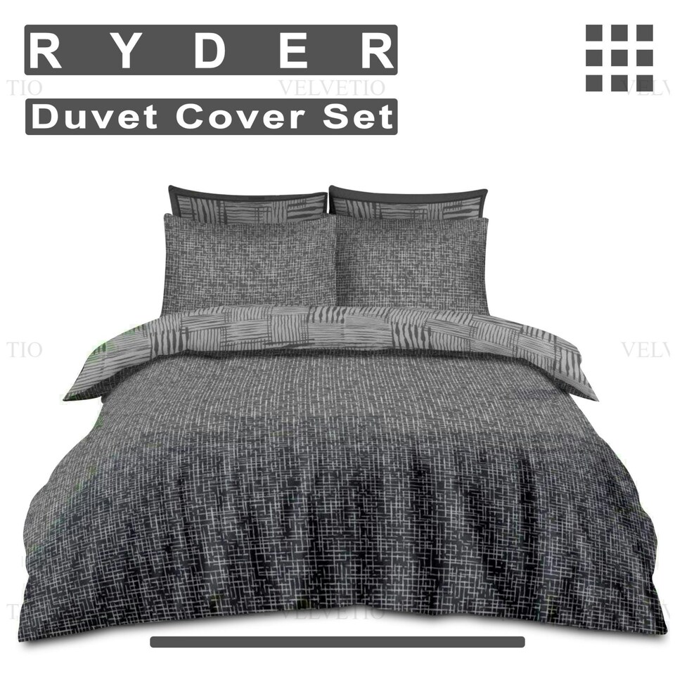 image 1 of Ryder Printed Duvet Cover Set Reversible Polycotton Beddings Grey | King