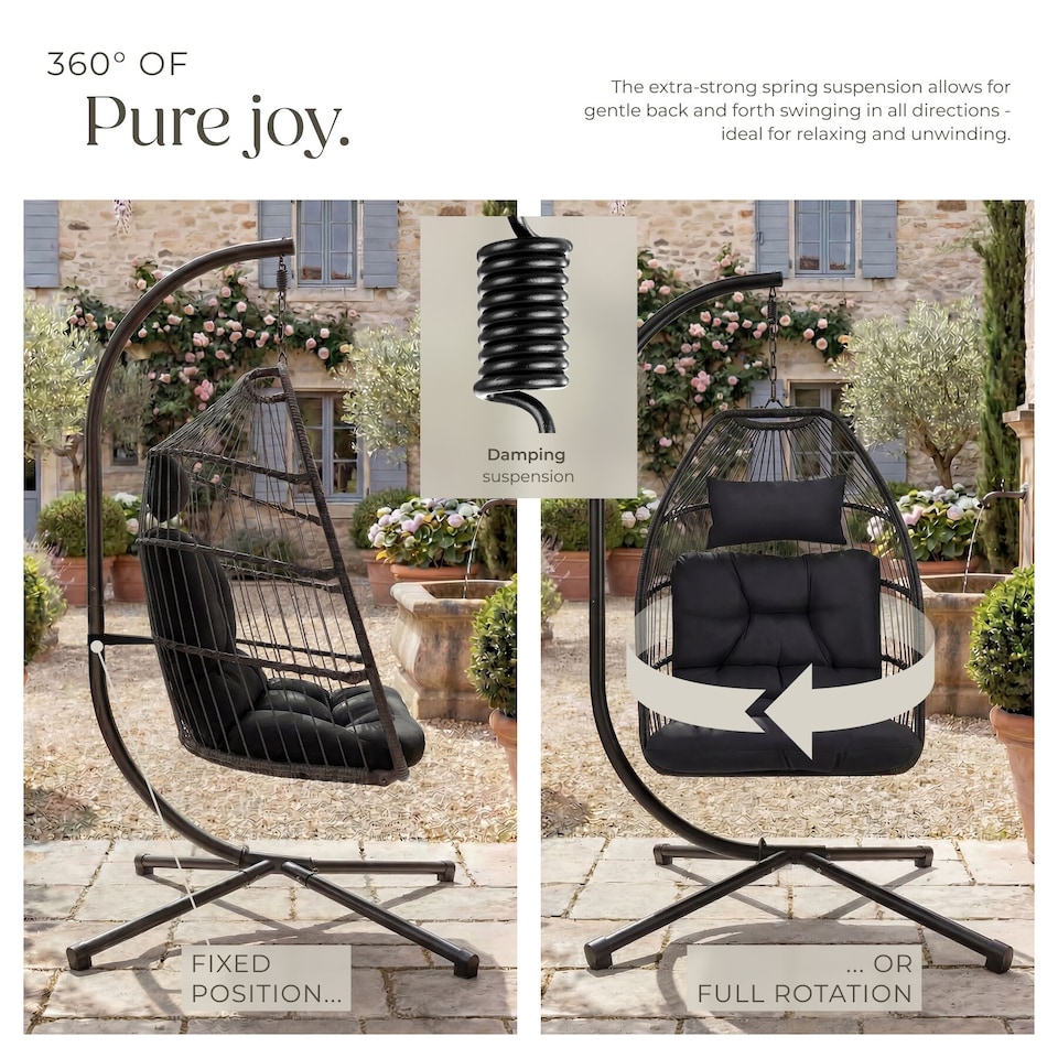 image 1 of Egg Chair Ariane with Swing Seat Frame, Thick Cushions and Protective Cover | Black | black | 1
