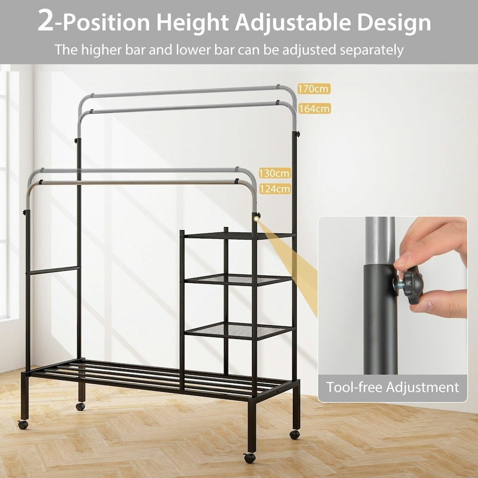 image 1 of CISTWAY Clothes Drying Rack Double Rods Garment Rack Siliver