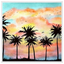 Palm trees at sunset (Picutre Frame) White | XL
