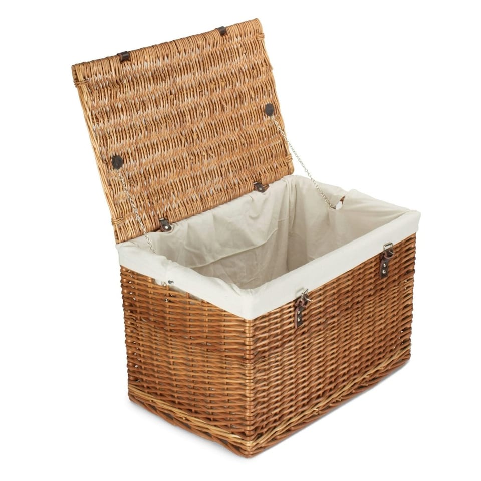 image 1 of 60cm Double Steamed Wicker Chest Picnic Basket with Lining Black | Black | One Size