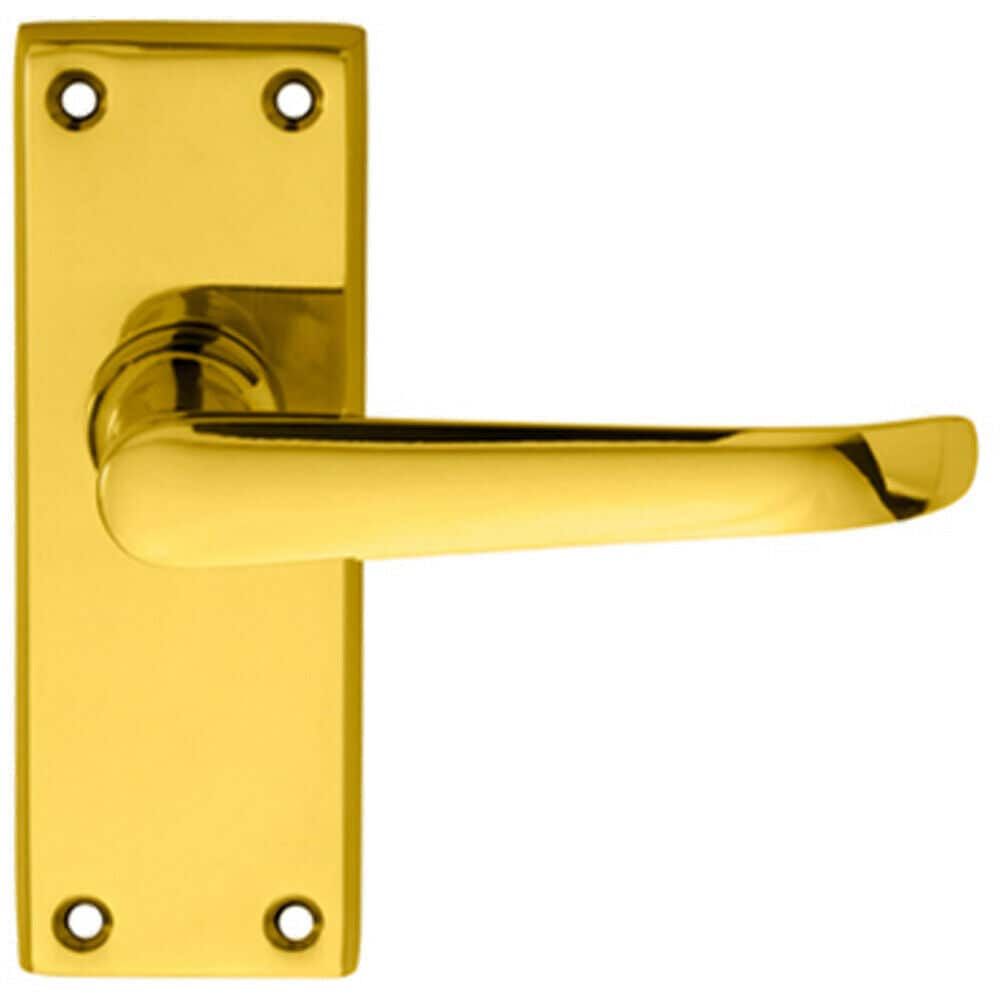Loops PAIR Straight Victorian Handle on Latch Backplate 150 x 42mm Polished Brass in Metallics