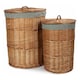 image 1 of Set of 2 Light Steamed Round Linen Basket with Grey Sage Lining | Grey | Grey