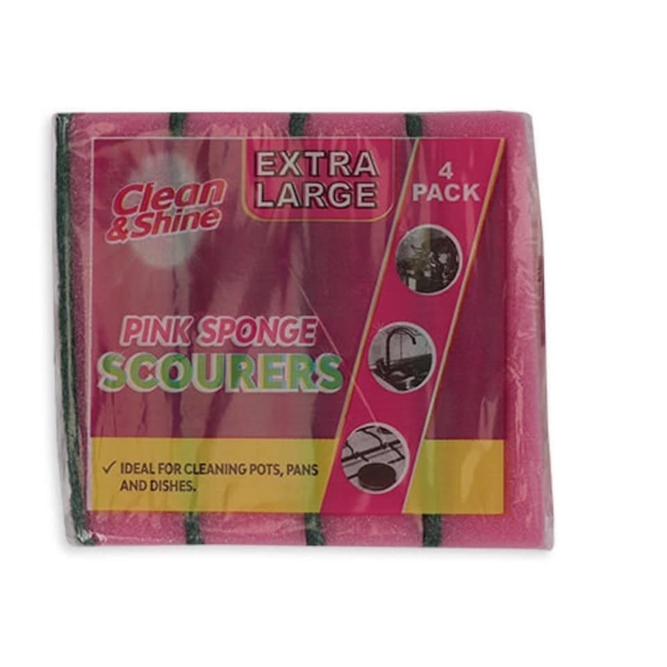 Clean & Shine Pink Sponge Scourers XL 4 Pack Pink