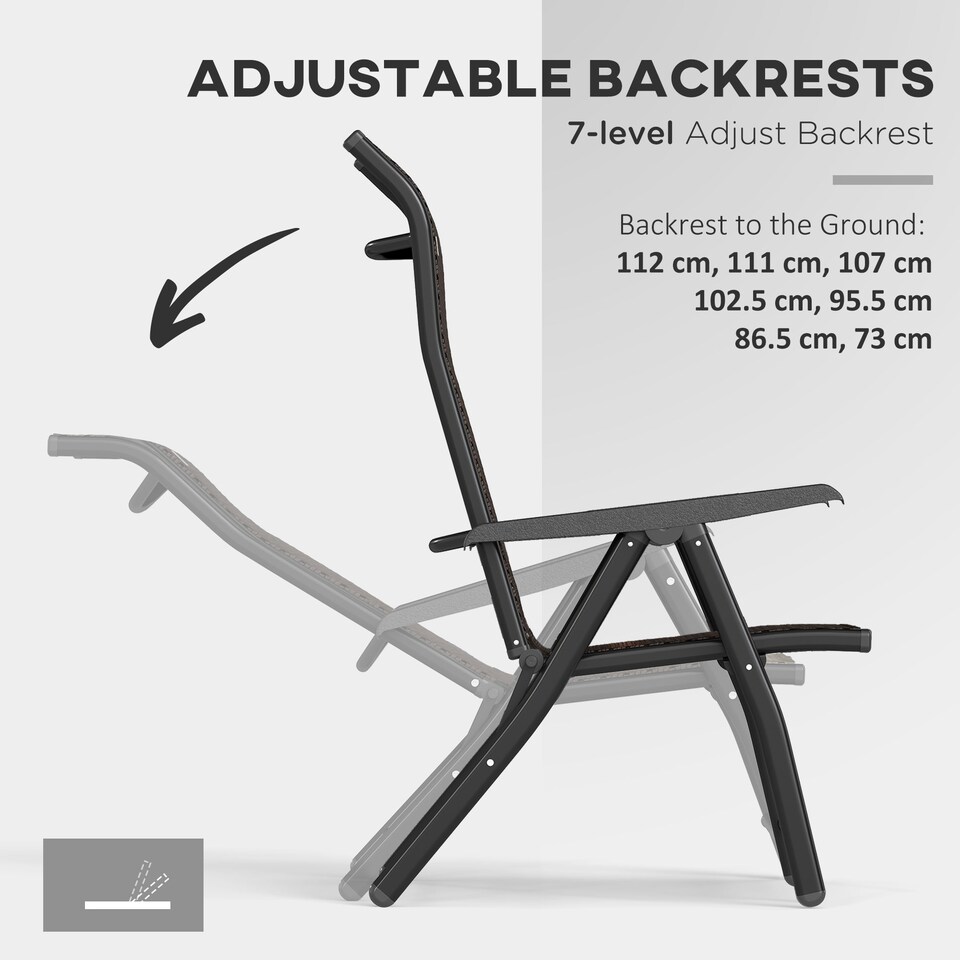 image 1 of Outsunny Set of 4 Outdoor Wicker Folding Chairs, Patio PE Rattan Dining Armrests Chair set with 7 Levels Adjustable Backrest, for Outdoors, Camping, Dark Brown