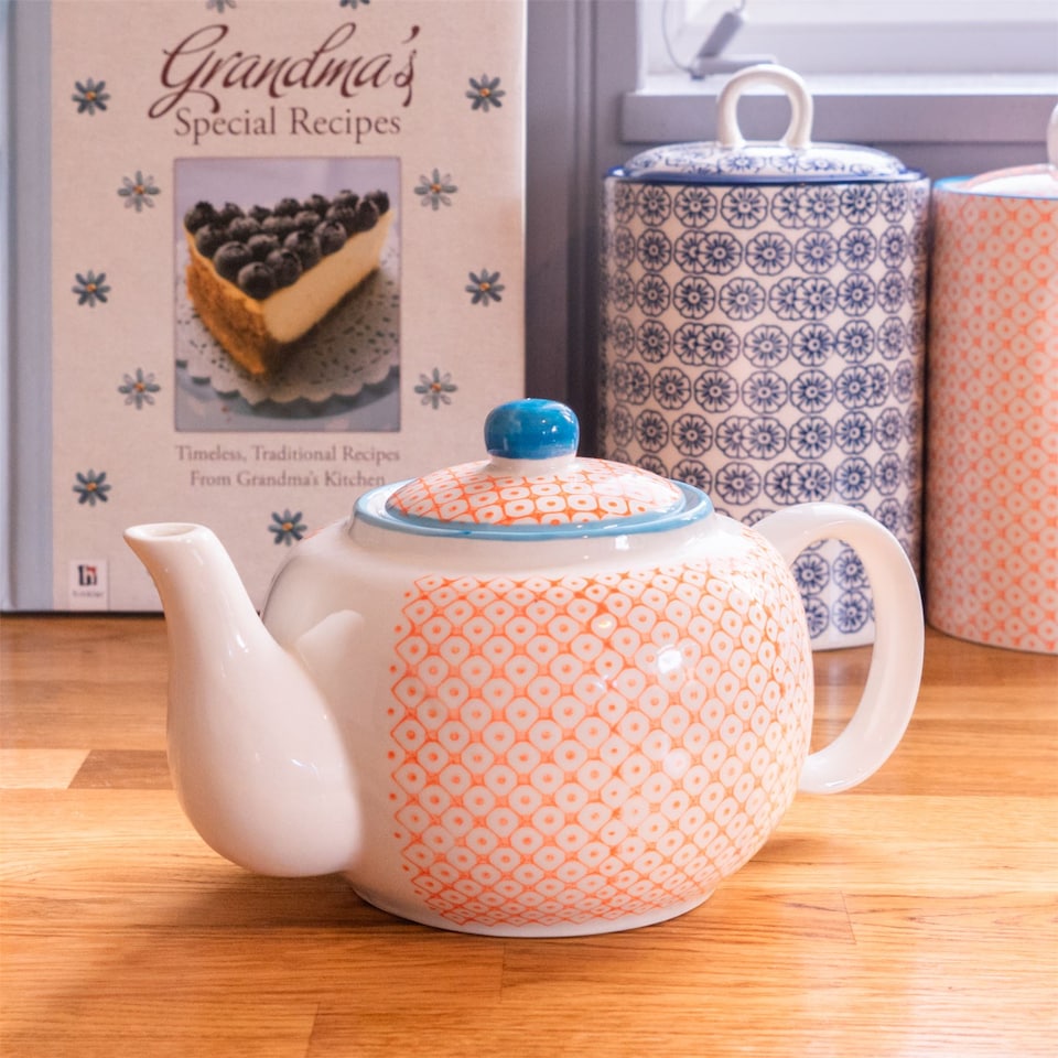 image 1 of Nicola Spring Hand-Printed Teapot - 820ml - Orange