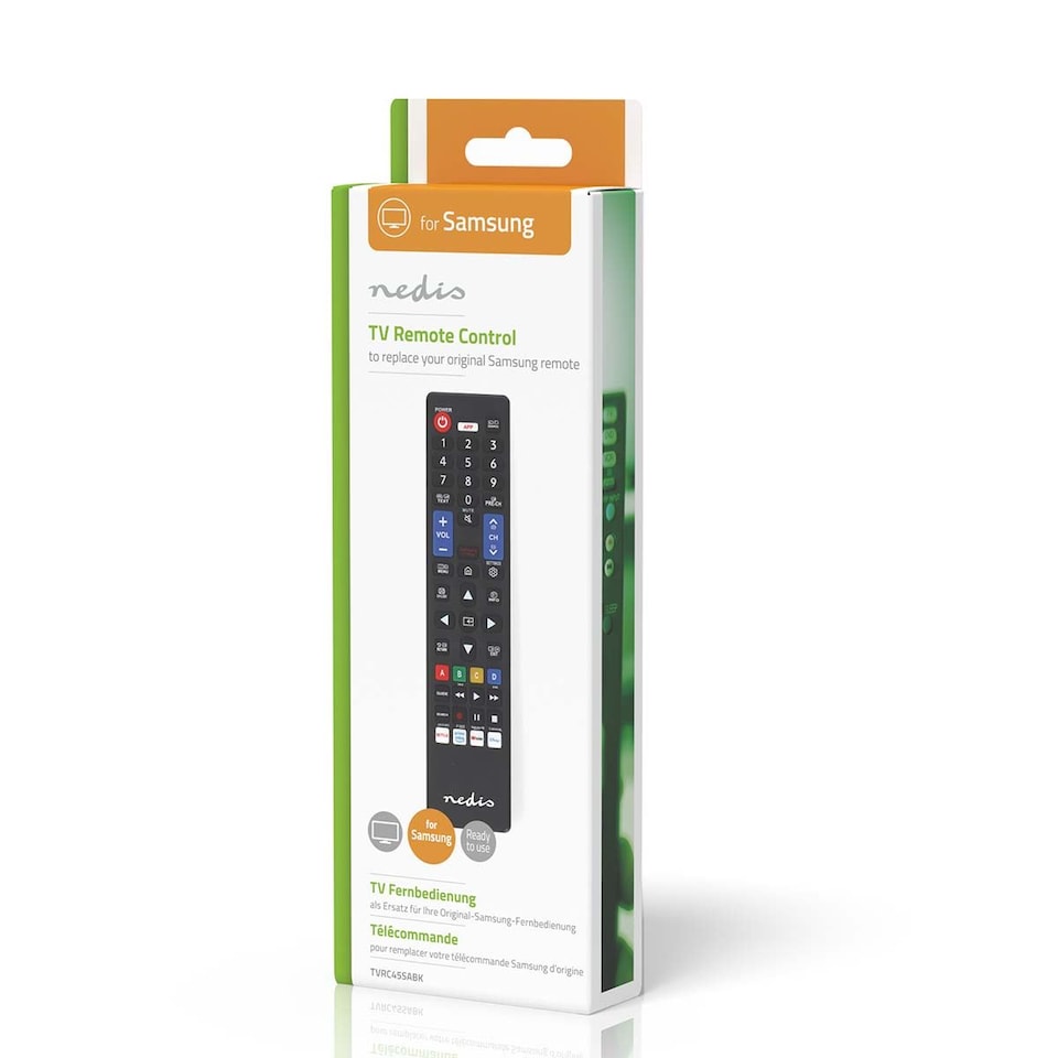 image 1 of Nedis Samsung Replacement Remote Control for TV's, Preprogrammed Infrared Remote with Netflix, Prime, Disney+ & YouTube Buttons, Compatible with All Samsung Models – Black