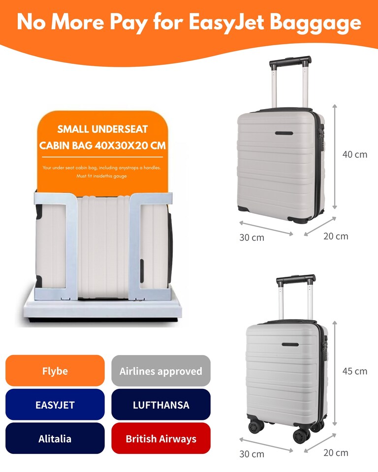 image 1 of Hard Shell Cabin Luggage 40x30x20 Carry On Suitcase TSA Lock | White | White | Cabin Bag