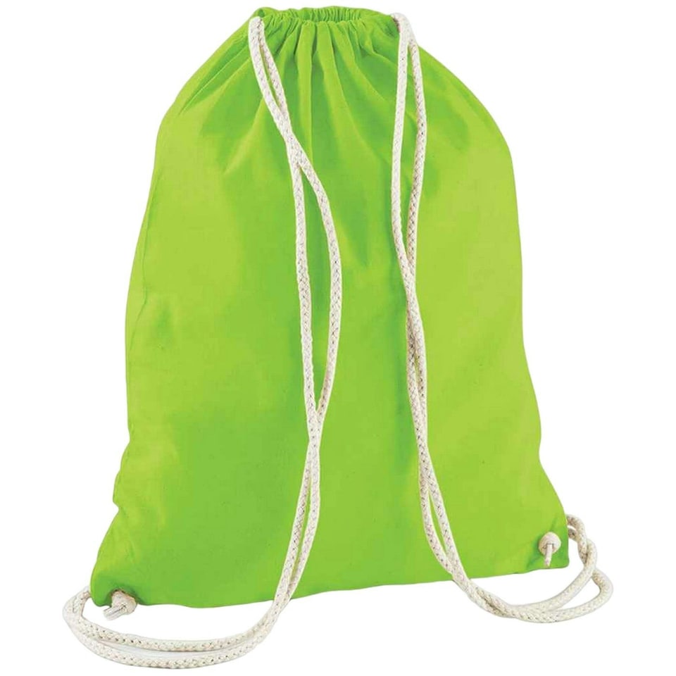 Westford Mill Cotton Drawstring Bag - Lime Green - One Size | Green | One Size