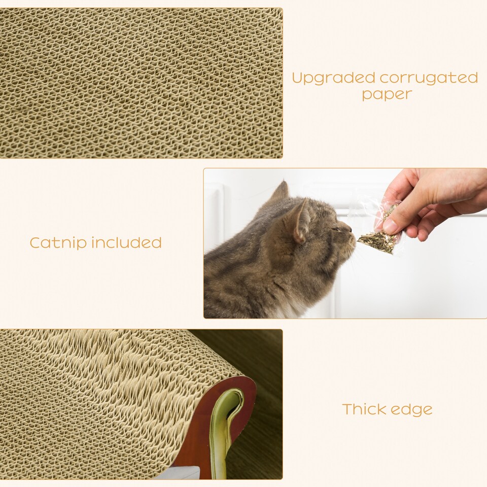 image 1 of PawHut Cat Scratcher Lounge Sofa Cardboard with Catnip, 58 x 29.5 x 29cm