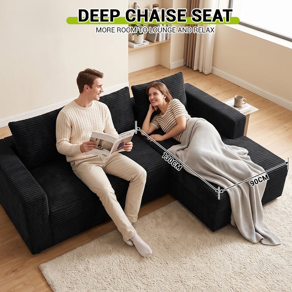 image 1 of Rattantree L Shaped Modular Sofa Corduroy Sectional Couch With Chaise