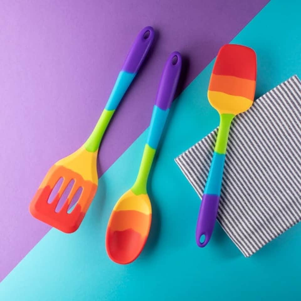 image 1 of Taylor's Eye Witness Rainbow Silicone Spatula Spoon