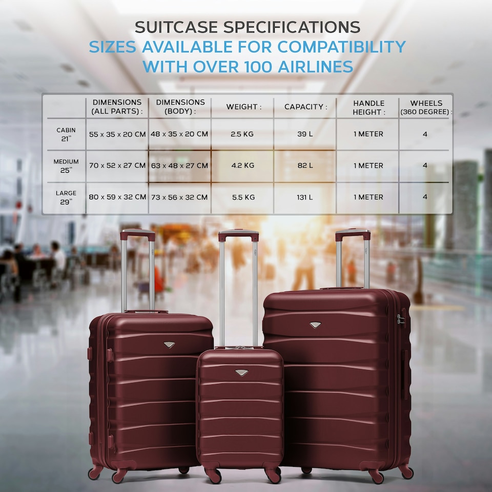 image 1 of Flight Knight 29" Extra Large Suitcase – 20kg Capacity Hard Shell Check-In Luggage with 4 Wheels  100+ Airlines Approved: Ryanair, EasyJet, Jet2, Wizz Air, BA | Red | Burgundy | Large