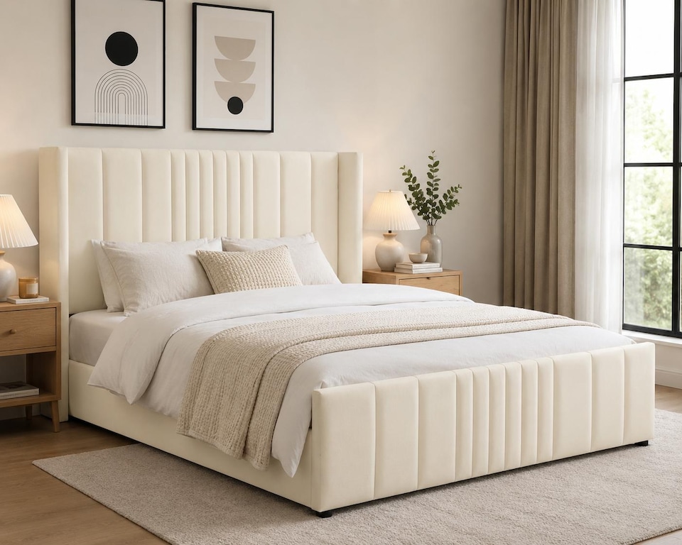 image 1 of Langford Velvet Upholstered Ottoman Storage Bed Frame Gas Lift Single Double King Super King