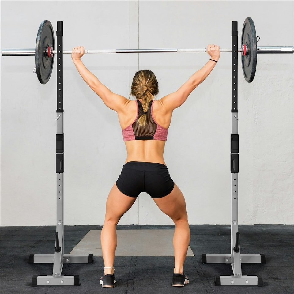 image 1 of Yaheetech Pair of Adjustable Weights Bar Barbell Rack Black