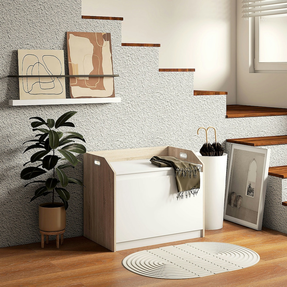 image 1 of HOMCOM Storage Bench Lift Top Cabinet Accent Seat Storage Box | White | One Size