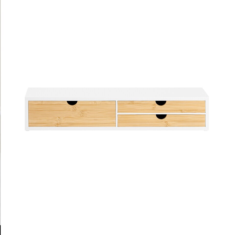 image 1 of SoBuy Monitor Stand with 3 Bamboo Drawers, White, 23.6x8.7x4.3 inches, 4.65 kg - BBF11-WN