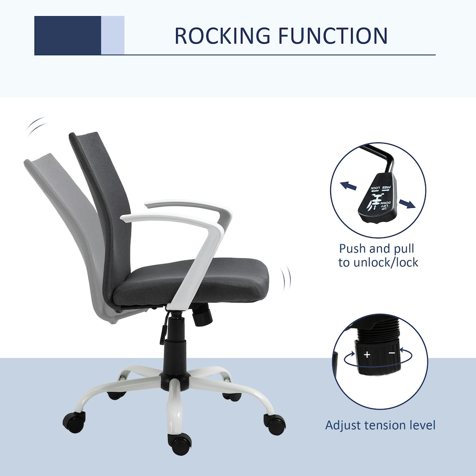 image 1 of Vinsetto Home Office Linen Chair Swivel Computer Chair, Dark Grey