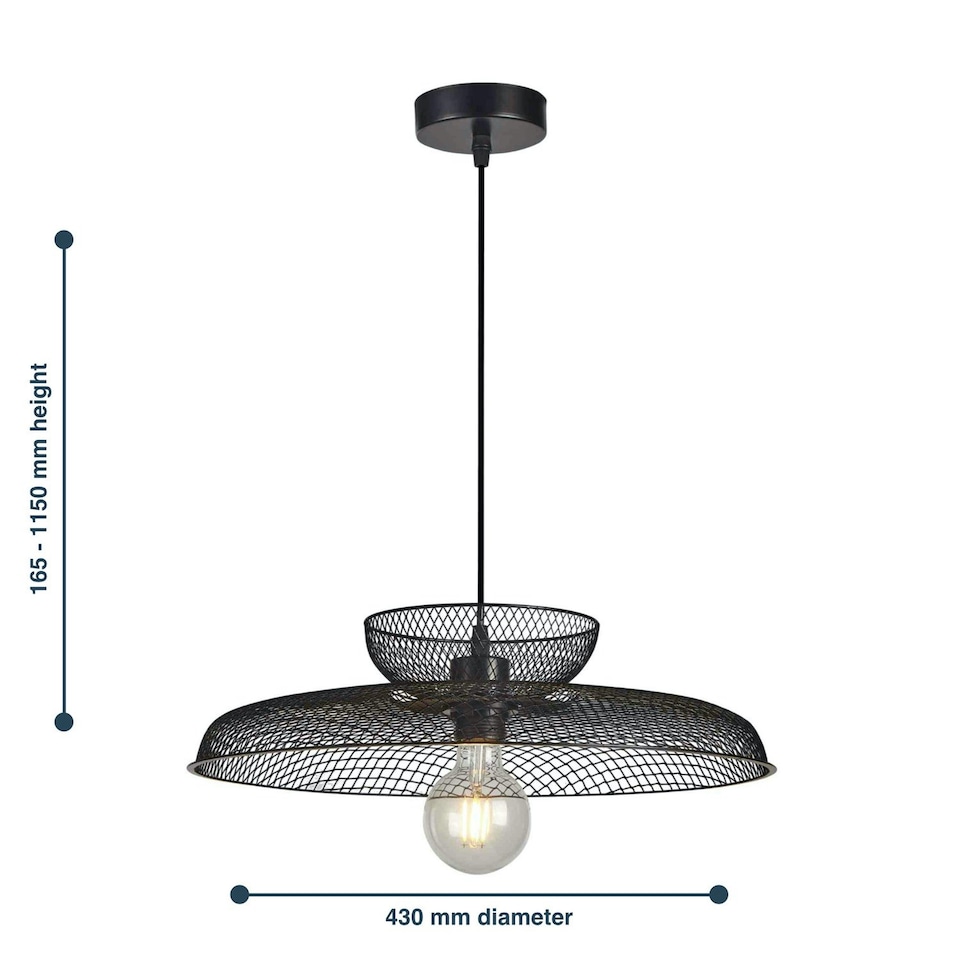 image 1 of First Choice Lighting Cassidy Two Tier Black Mesh Ceiling Pendant Light Black