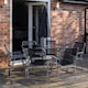 image 2 of 6 Person Garden Furniture Patio Set Table, 6 Chairs & Parasol with Black Glass