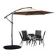 image 1 of Outdoor 4 Person Round Glass Top Garden Dining Table Chairs With Beige Banana Parasol and Base