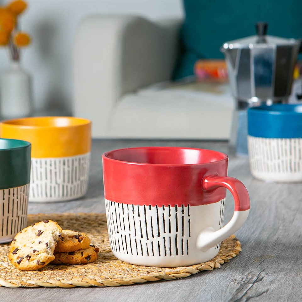 image 1 of Nicola Spring Ceramic Dipped Dash Coffee Mugs - 475ml - 4 Colours | Multi | 4 Colours