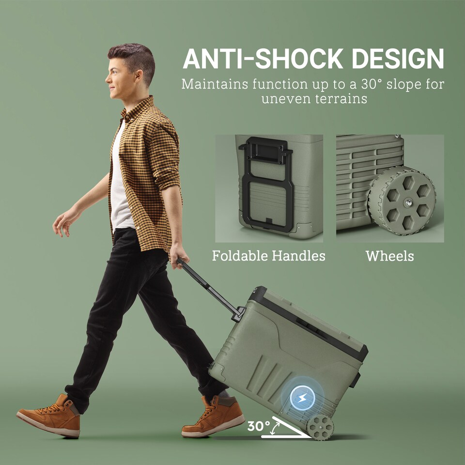 image 1 of Outsunny 45L Camping Fridge Freezer Dual Zone, Portable Car Fridge 12V/24V DC & 100-240V AC, Electric Cool Box -20℃-20℃ with Wheels and LED Light, for Travel, RV, Road Trip, Picnic (Energy Class E)