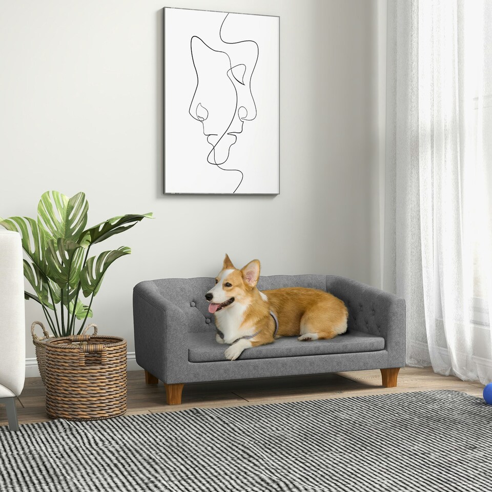 image 1 of PawHut Dog Sofa Bed, Elevated Dog Couch for Small, Medium Dogs - Grey