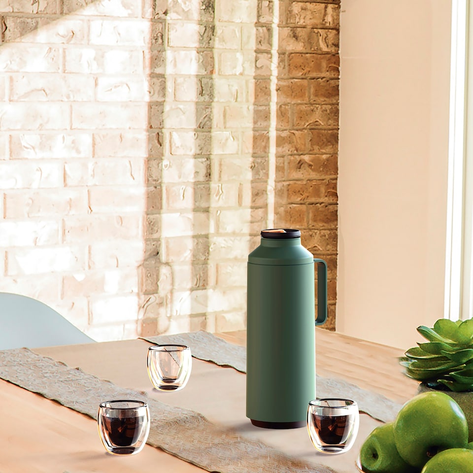 image 1 of Tramontina Thermal Flask with Cup Lid and Interior Glass Container (Olive Green, 1.0l)