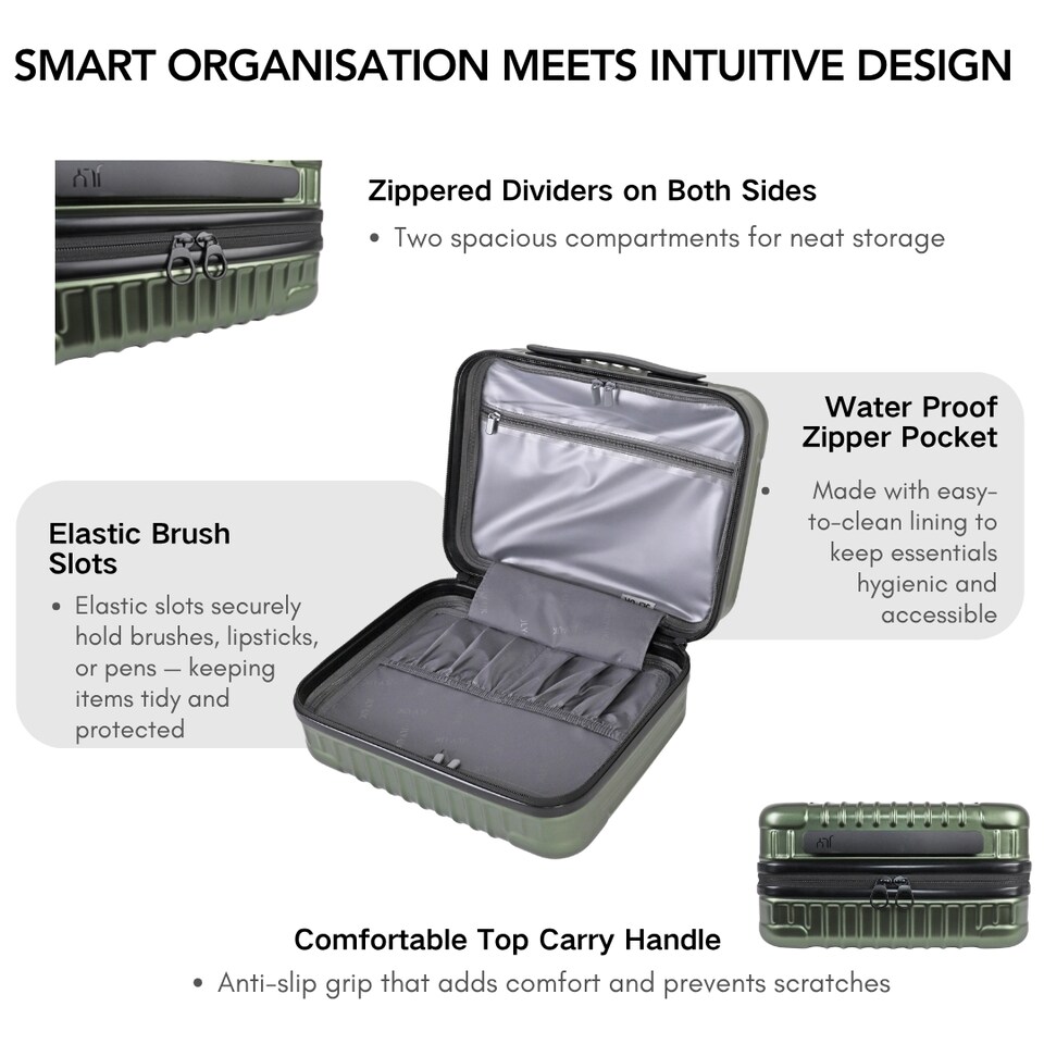 image 1 of 3 Piece Luggage Set with Vanity Case, Carry-On & Large Suitcase | Green | Hunter Green