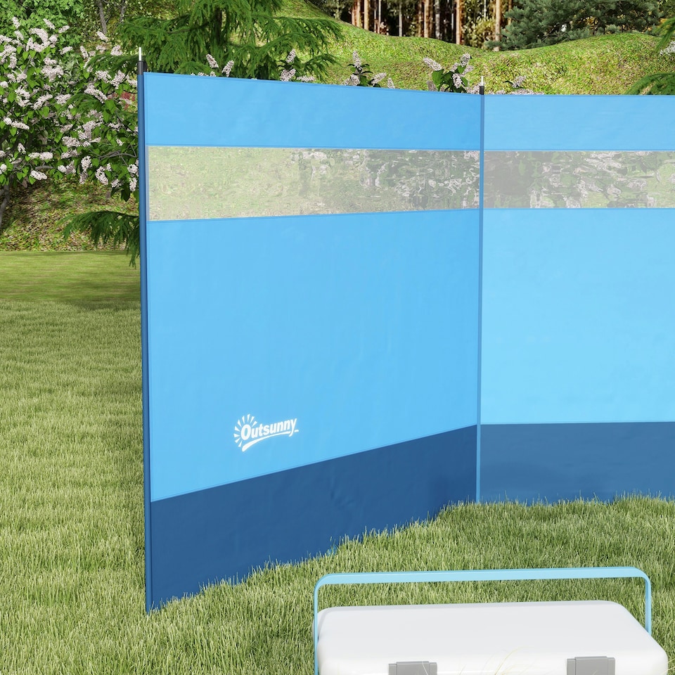 image 1 of Outsunny Camping Windbreaks with Clear Windows and Carry Bag, 440 x 140cm, Blue