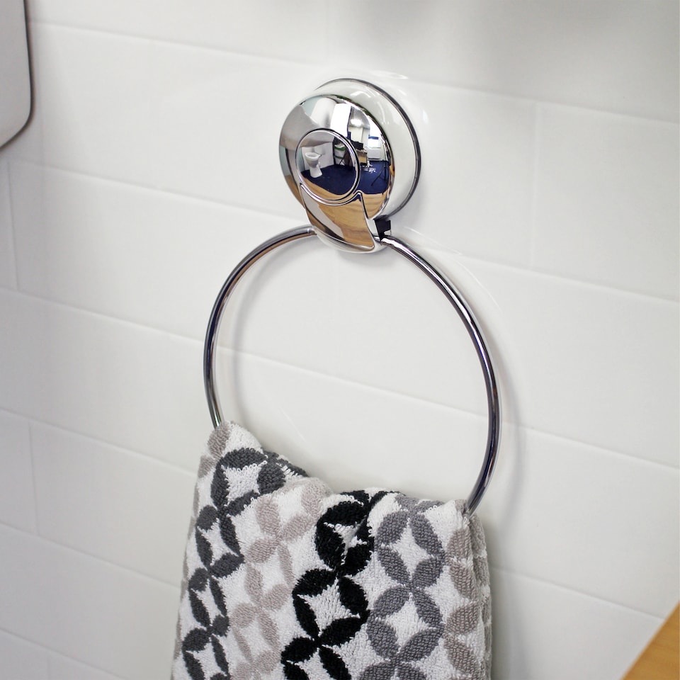 image 1 of Showerdrape Suctionloc Chrome Suction Wall Mounted Towel Ring with Mounting Disc | Silver | 1