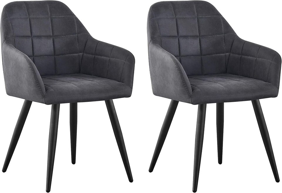 image 1 of Set of 2 Faux Suede Leather Dining Chairs with Arms Adrian Dark Grey