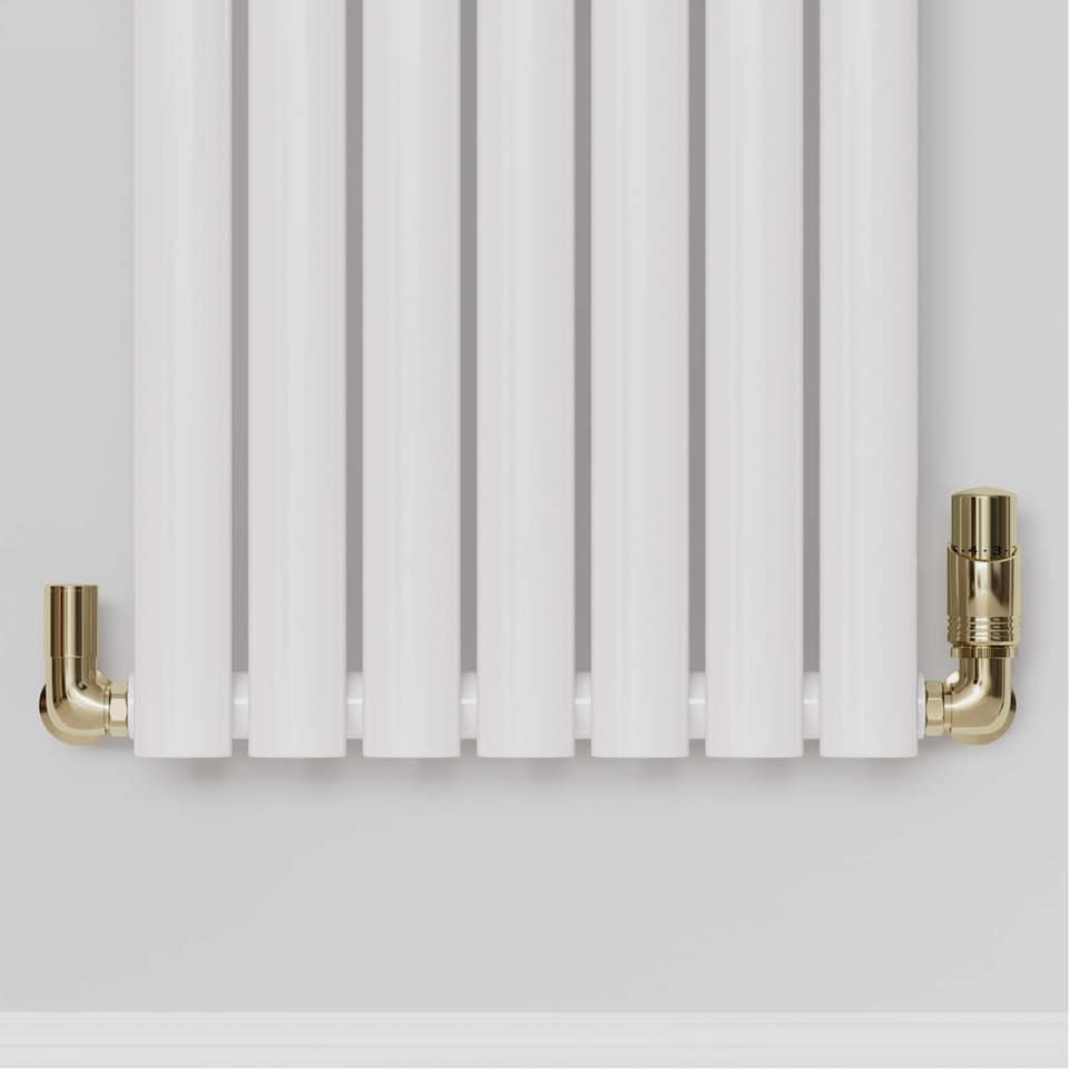 image 1 of Talus Bold - Polished Brass Thermostatic Radiator Valve & Lockshield Corner 15mm
