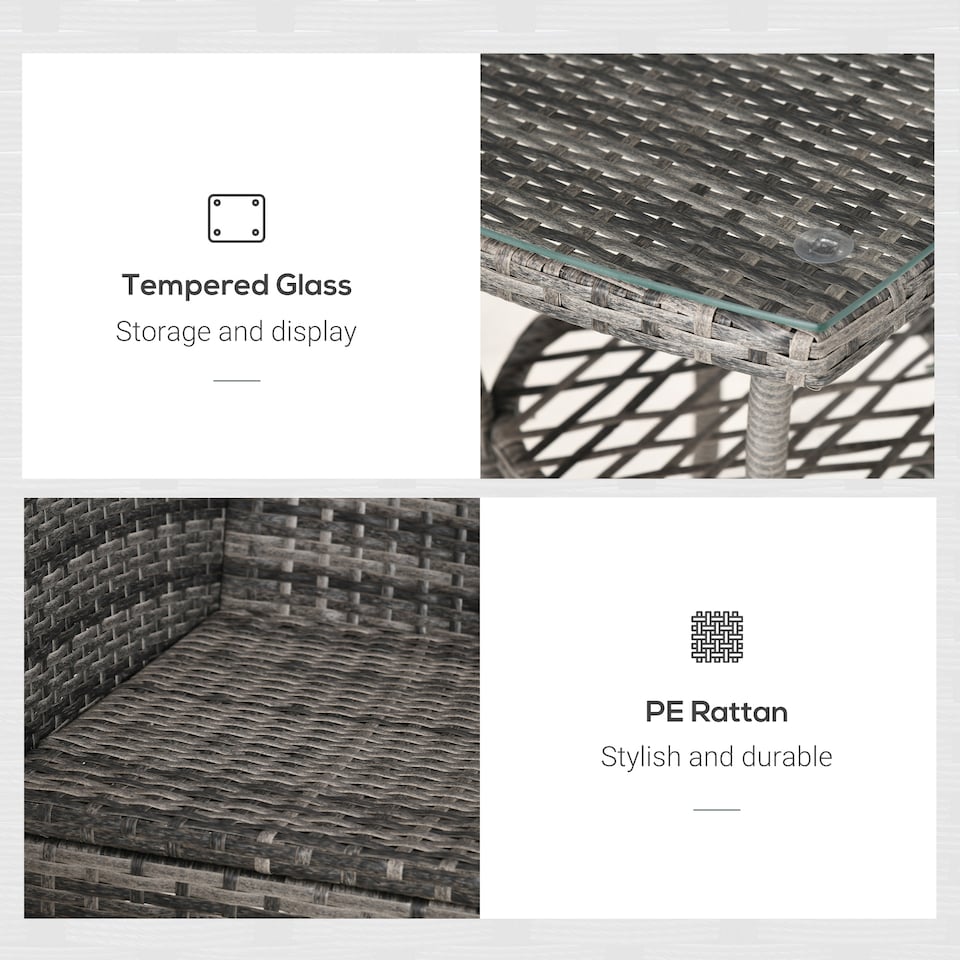 image 1 of Outsunny 3 Pieces Rattan Bistro Set, Wicker Garden Furniture Set with 2 Tier Coffee Table and Chairs, Washable Cushions, for Outdoor Patio Balcony, Mixed Grey