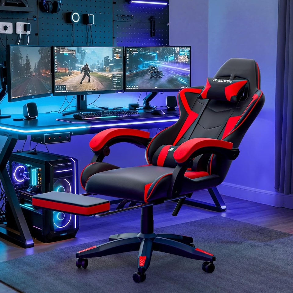 image 1 of Rattantree Ergonomic Gaming Chair with Footrest & Lumbar Cushion