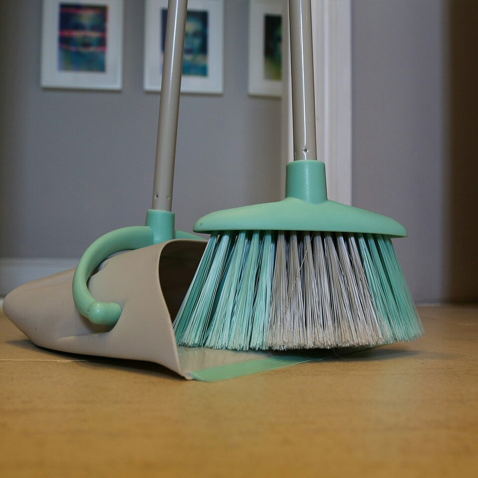 image 1 of Charles Bentley Brights Indoor Long Handled Lobby Dustpan & Brush Set Mint Green
