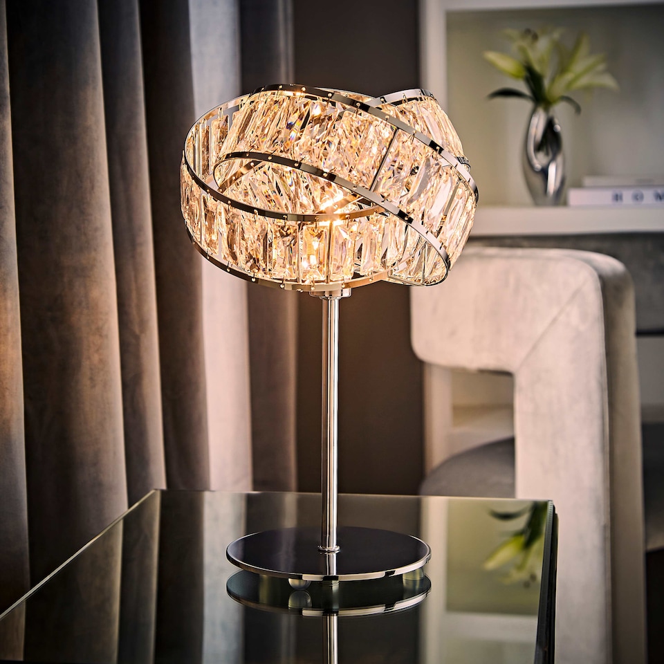 image 1 of ValueLights Polished Chrome And Clear Acrylic Jewel Intertwined Rings Design Table Lamp