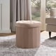 image 1 of OHS Matte Velvet Soft Round Foldable Footstool Seat Storage Organiser Ottoman | Cream | Natural