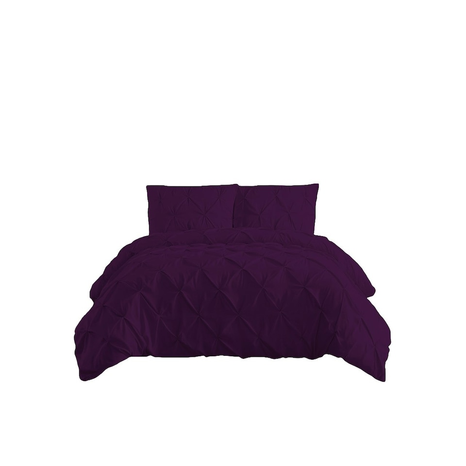 image 1 of Pintuck Pinch Pleated Polycotton Duvet Cover And Pillowcase/s Set Bed Linen Purple | Purple | Plum | Super King