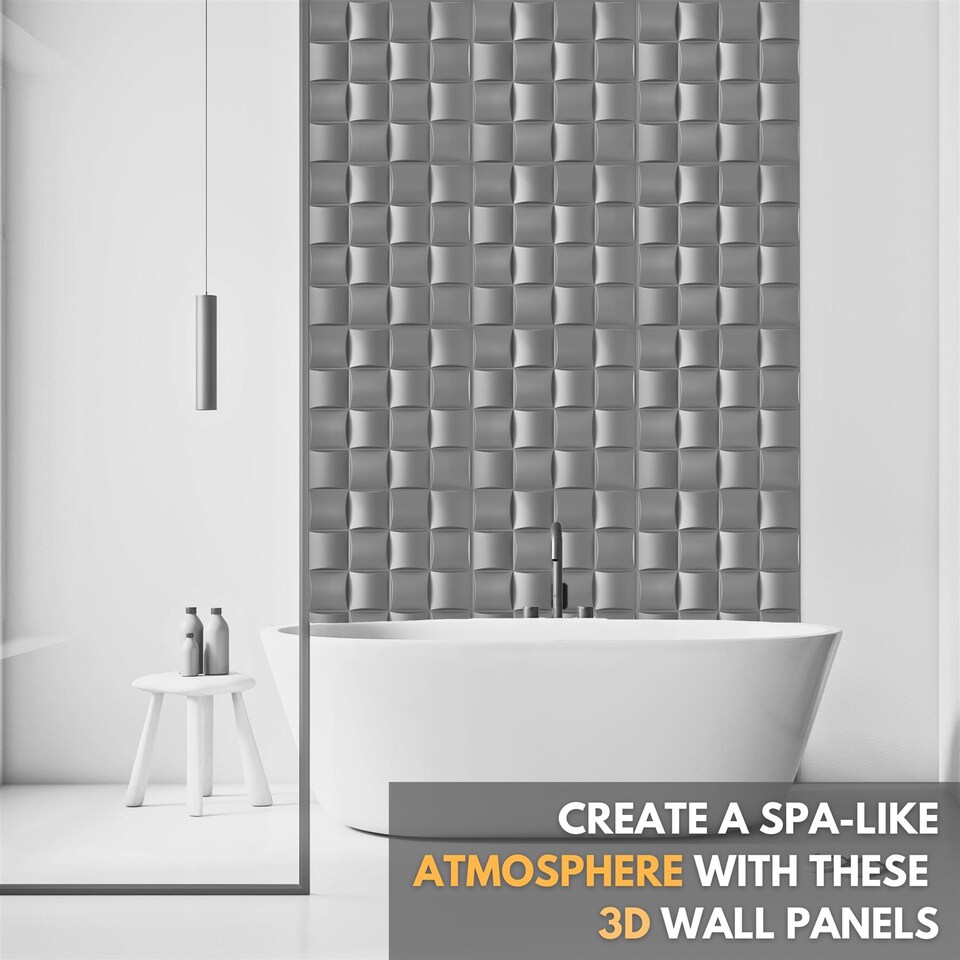 image 1 of NOVECRAFTO Decorative 3D Wall Panels (50cm x 50cm) Square Grid Lattice Design PVC Cladding Panel